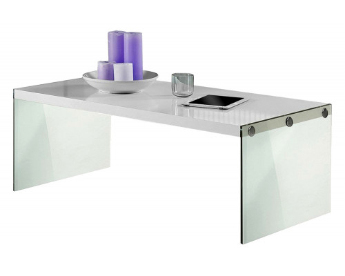 FaFurn - White Modern Rectangular Coffee Table with Tempered Glass Legs