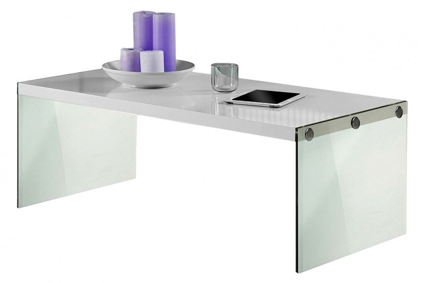 FaFurn™ - White Modern Rectangular Coffee Table with Tempered Glass Legs