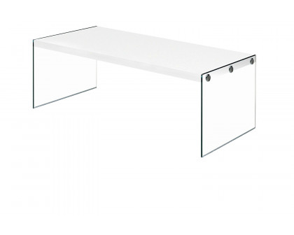 FaFurn™ - White Modern Rectangular Coffee Table with Tempered Glass Legs