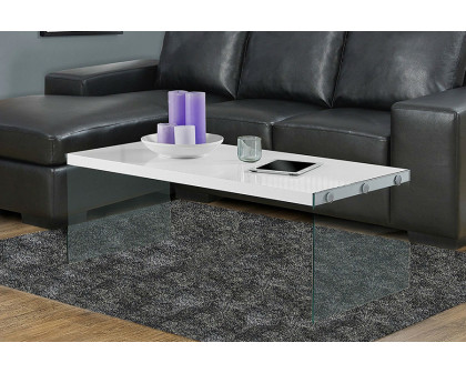 FaFurn™ - White Modern Rectangular Coffee Table with Tempered Glass Legs