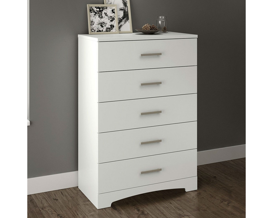 FaFurn - 5-Drawer Chest with Handles in White