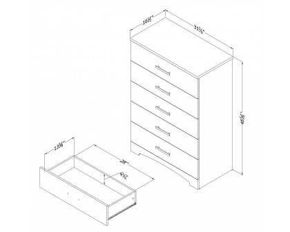 FaFurn - 5-Drawer Chest with Handles in White