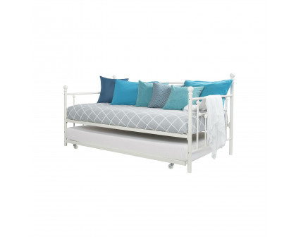 FaFurn - Twin Size Daybed Frame with Roll-out Trundle Bed in White