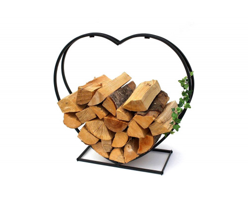 FaFurn - Indoor Outdoor Black Metal Heart Shaped Firewood Holder Log Rack