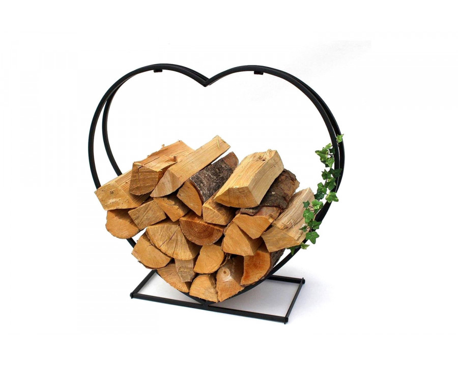 FaFurn Indoor Outdoor Black Metal Heart Shaped Firewood Holder Log Rack