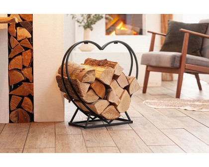 FaFurn Indoor Outdoor Black Metal Heart Shaped Firewood Holder Log Rack