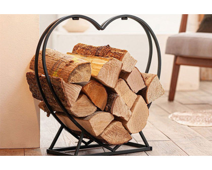 FaFurn Indoor Outdoor Black Metal Heart Shaped Firewood Holder Log Rack