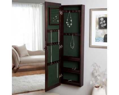 FaFurn Locking Jewelry Armoire Cabinet with Mirror - Espresso, Wood