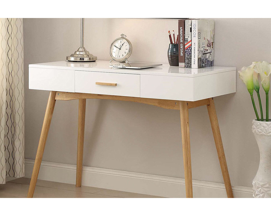 FaFurn - Modern Laptop Writing Desk in White with Natural Mid-Century Style Legs