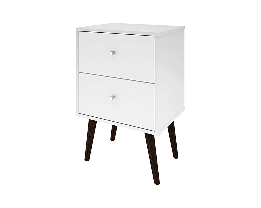 FaFurn - White Modern Mid-Century Style 2-Drawer Side Table Nightstand