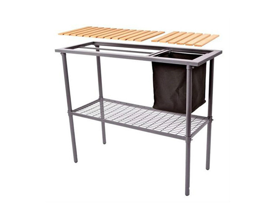 FaFurn - Outdoor Metal Garden Bench Work Table with Wood Top