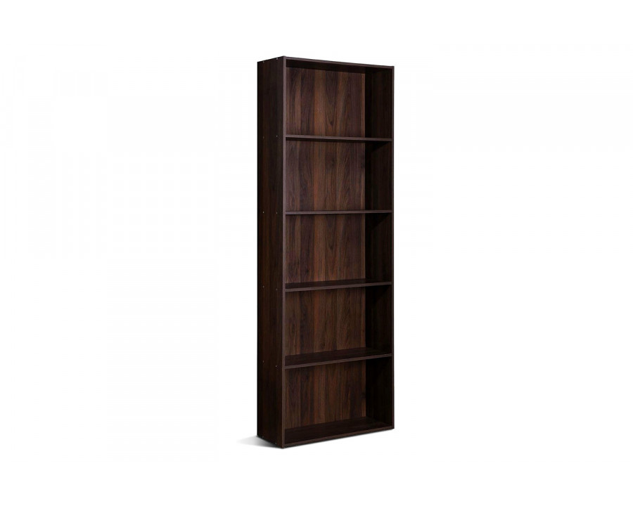 FaFurn Modern 5-Shelf Bookcase - Brown Walnut