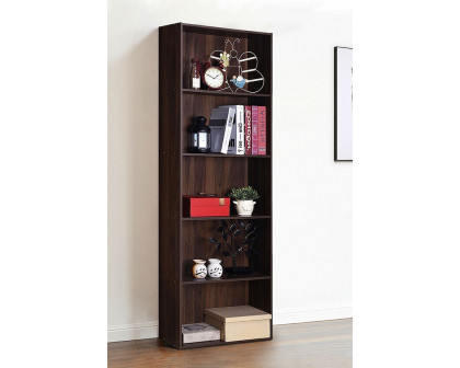 FaFurn Modern 5-Shelf Bookcase - Brown Walnut