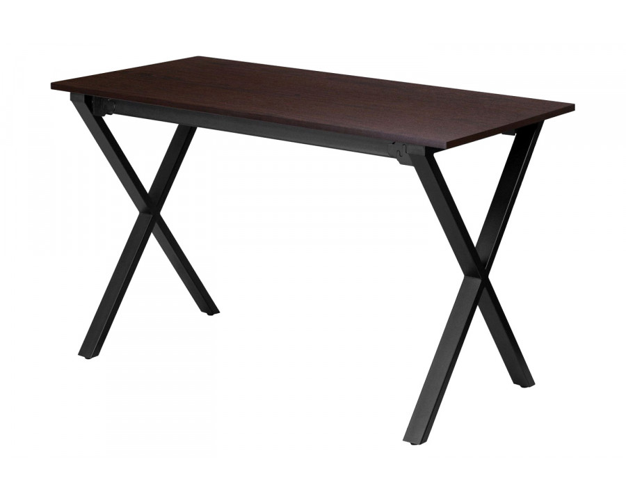 FaFurn - Modern Black Metal Frame Writing Table Computer Desk with Walnut Finish Top