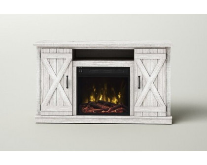 FaFurn Farmhouse TV Entertainment Electric Fireplace - Rustic Washed Oak