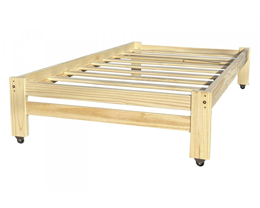 FaFurn - Twin Unfinished Solid Wood Platform Bed Frame with Casters Wheels