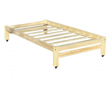 FaFurn - Twin Unfinished Solid Wood Platform Bed Frame with Casters Wheels