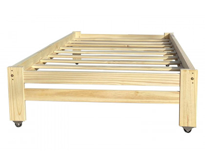 FaFurn - Twin Unfinished Solid Wood Platform Bed Frame with Casters Wheels