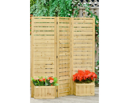 FaFurn - 3 Panel Fir Wood Outdoor Privacy Screen with 4 Garden Bed Planters