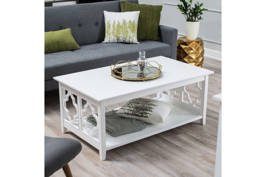 FaFurn™ Coffee Table with Solid Birch Wood Frame - White, Wood