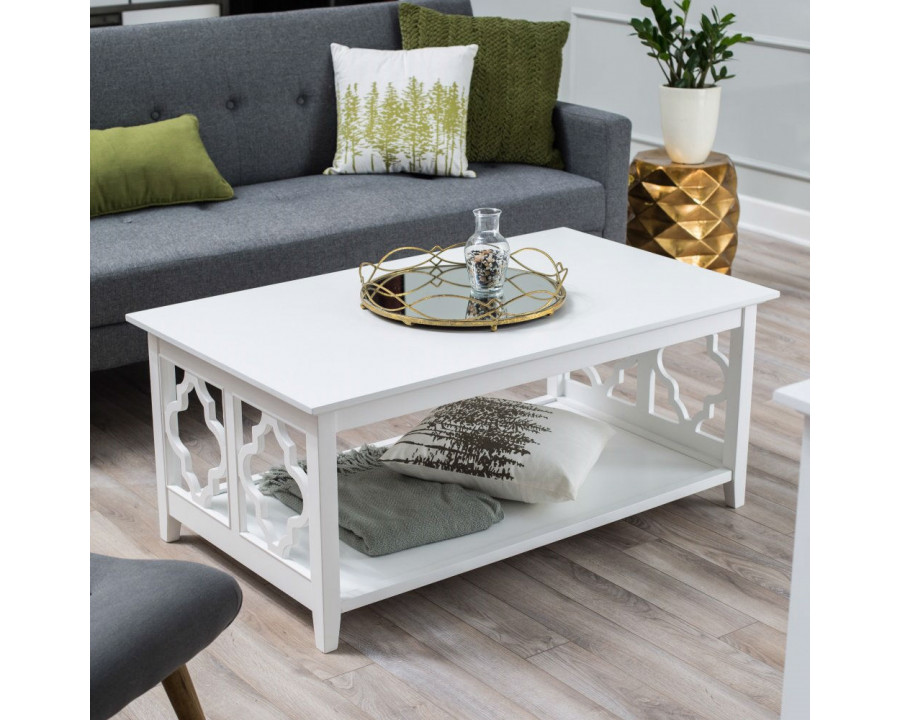 FaFurn Coffee Table with Solid Birch Wood Frame - White, Wood