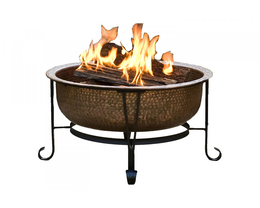 FaFurn Hammered Copper Fire Pit with Heavy Duty Spark Guard Cover and Stand