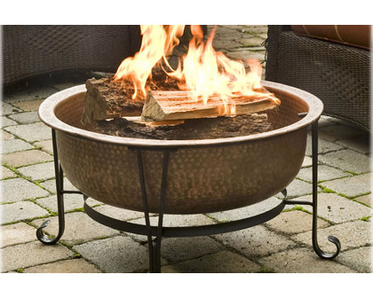 FaFurn Hammered Copper Fire Pit with Heavy Duty Spark Guard Cover and Stand