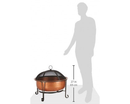 FaFurn Hammered Copper Fire Pit with Heavy Duty Spark Guard Cover and Stand