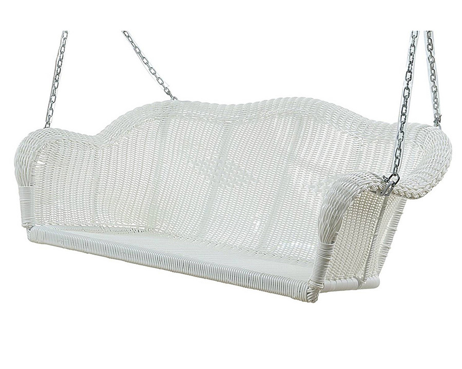 FaFurn - White Resin Wicker Porch Swing with 4-Ft Hanging Chain