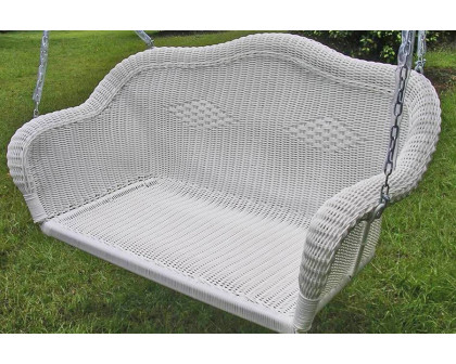 FaFurn - White Resin Wicker Porch Swing with 4-Ft Hanging Chain