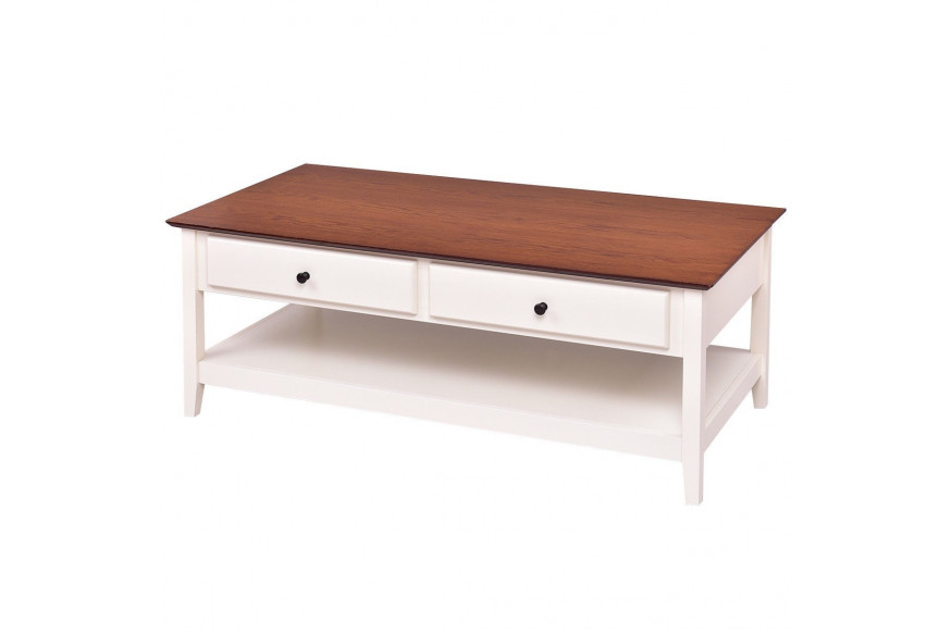 FaFurn™ Coffee Table with 2 Storage Drawers and Bottom Shelf - White, Wood