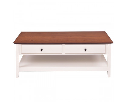 FaFurn™ Coffee Table with 2 Storage Drawers and Bottom Shelf - White, Wood