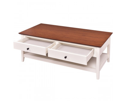 FaFurn™ Coffee Table with 2 Storage Drawers and Bottom Shelf - White, Wood