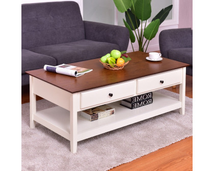 FaFurn™ Coffee Table with 2 Storage Drawers and Bottom Shelf - White, Wood