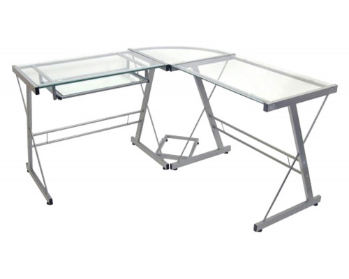 FaFurn - Modern Corner Computer Desk in Metal and Glass