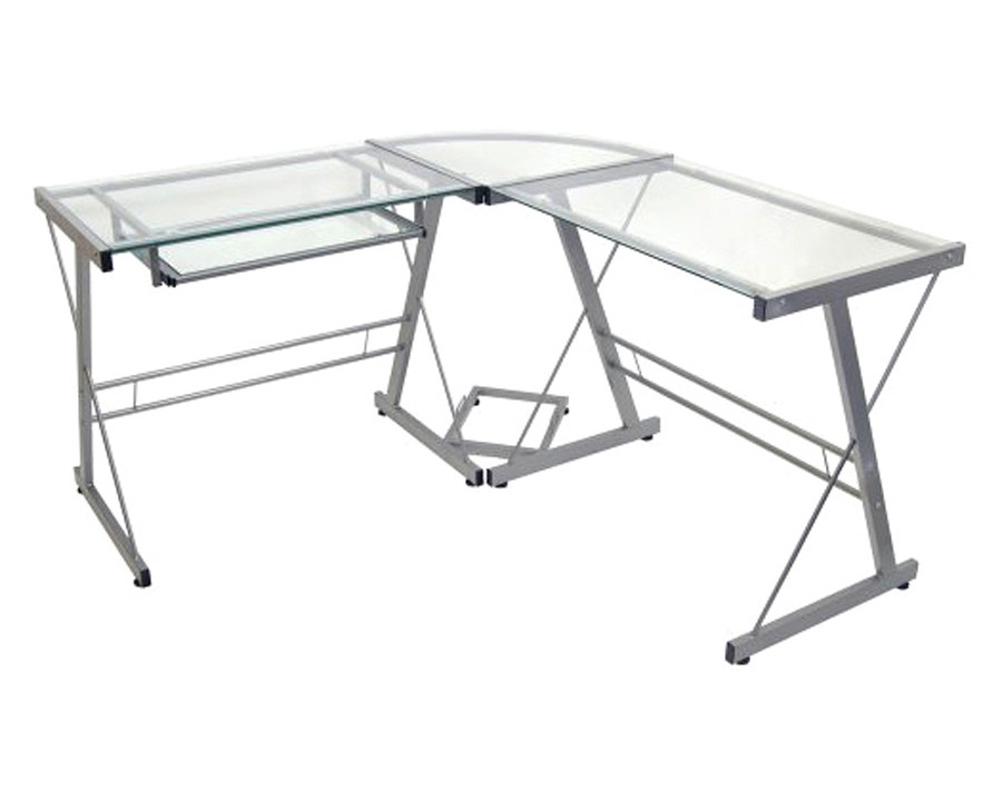 FaFurn - Modern Corner Computer Desk in Metal and Glass