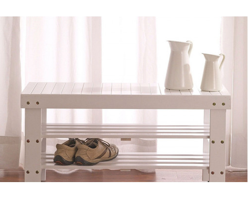 FaFurn - Solid Wood Shoe Rack Entryway Storage Bench in White