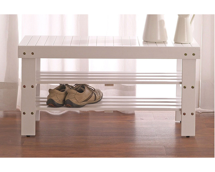 FaFurn - Solid Wood Shoe Rack Entryway Storage Bench in White