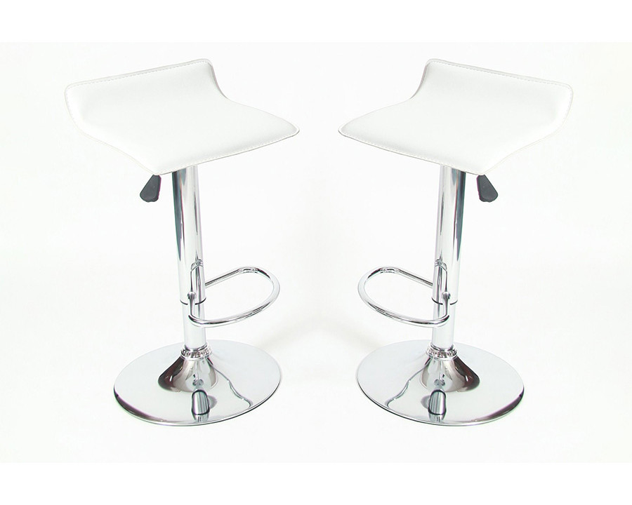 FaFurn Modern Air-Lift Adjustable Bar Stools (Set of 2) - White/Chrome