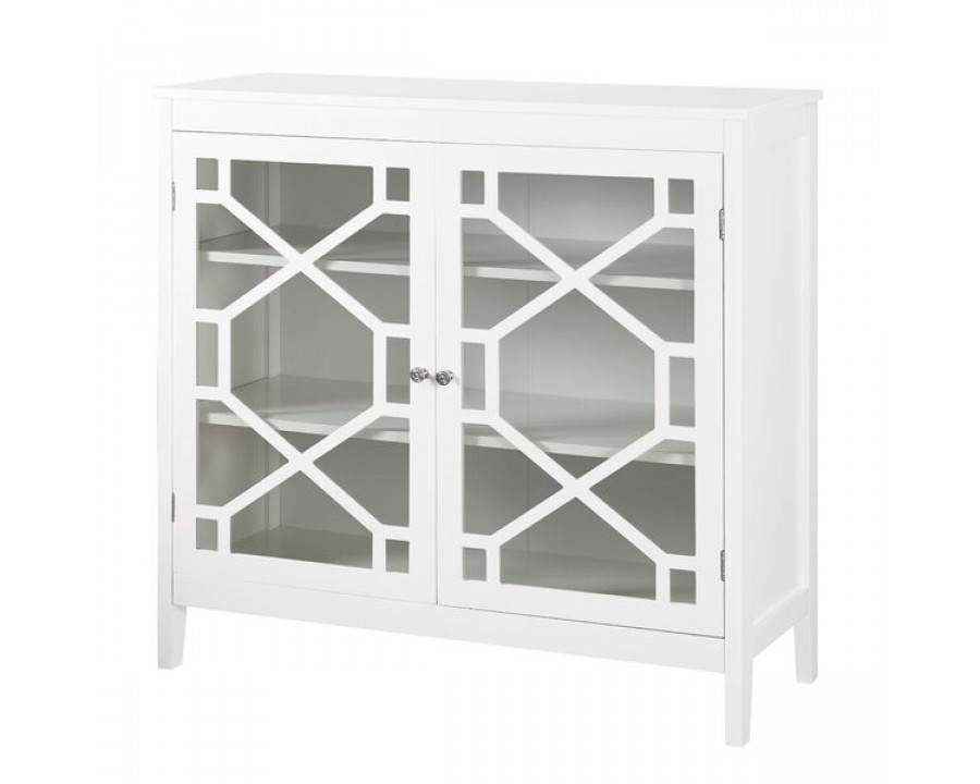 FaFurn - Farmhouse Buffet Cabinet with Glass Panel Doors in White