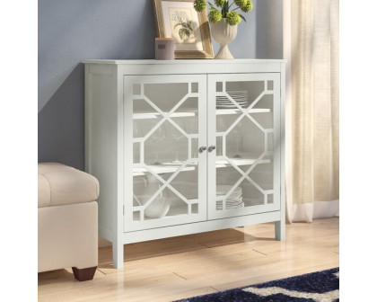 FaFurn - Farmhouse Buffet Cabinet with Glass Panel Doors in White