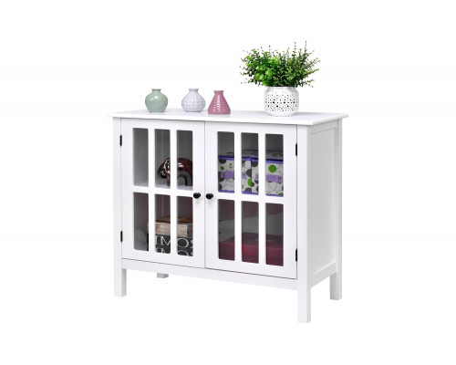 FaFurn Wood Sideboard Buffet Cabinet with Glass Panel Doors - White