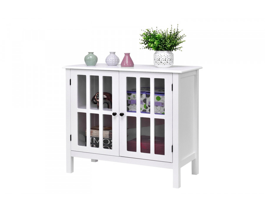 FaFurn Wood Sideboard Buffet Cabinet with Glass Panel Doors - White