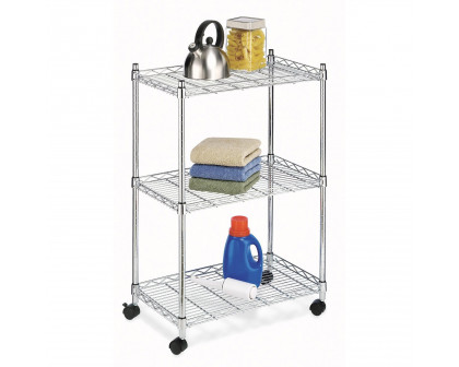 FaFurn - 3-Shelf Storage Cart on Wheels in Chrome