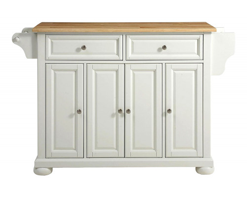 FaFurn - White Kitchen Island Storage Cabinet with Solid Wood Top