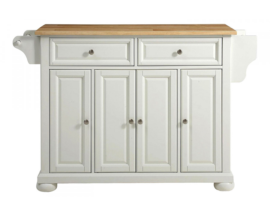 FaFurn - White Kitchen Island Storage Cabinet with Solid Wood Top