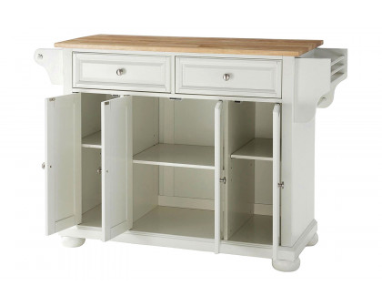 FaFurn - White Kitchen Island Storage Cabinet with Solid Wood Top