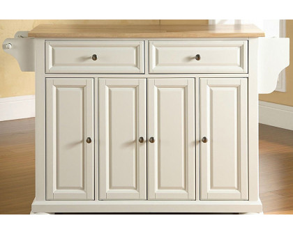 FaFurn - White Kitchen Island Storage Cabinet with Solid Wood Top