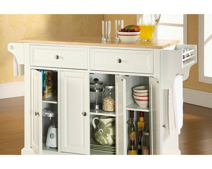 FaFurn - White Kitchen Island Storage Cabinet with Solid Wood Top