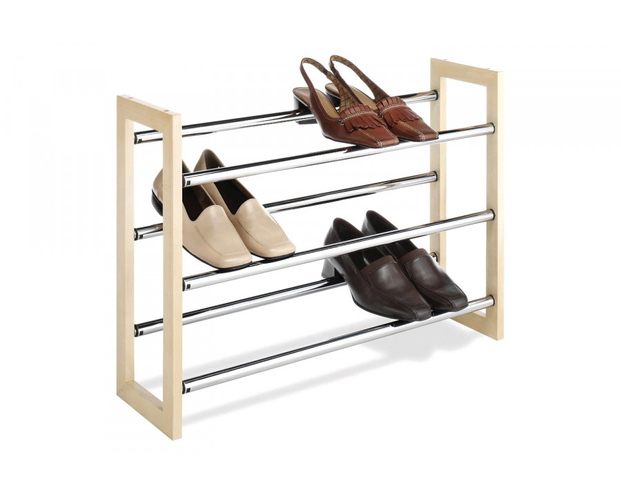 FaFurn - 3-Tier Stackable & Expandable Shoe Rack in Wood & Chrome Metal